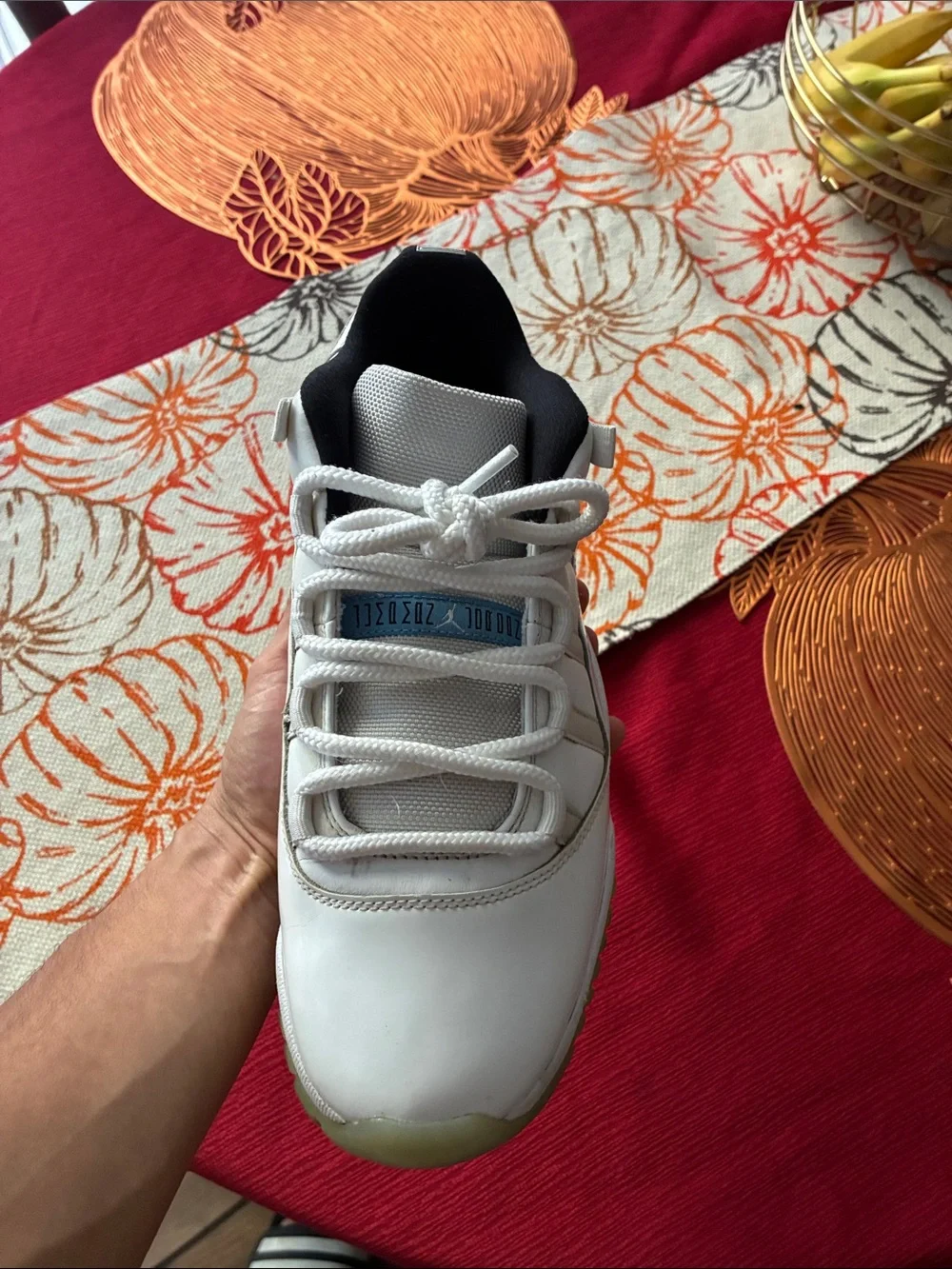 Jordan White Low-Top Sneakers with Pale Yellow-Green Sole